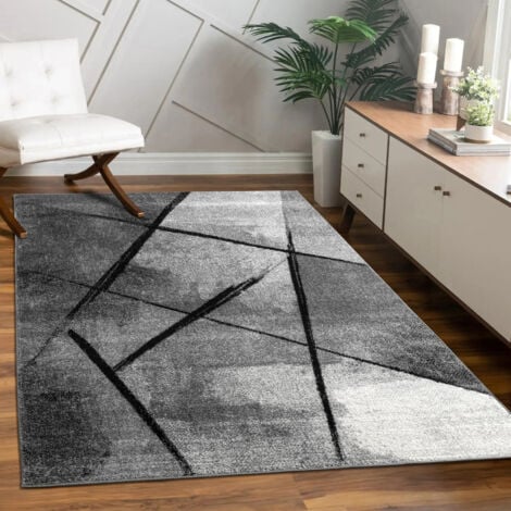 Paco Home Tapis Salon Tapis Salon Poils Ras Motif Moderne Abstrait Géométrique Gris Noir 140x200 cm