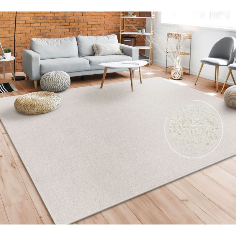 Tapis Salon Uni Sobre Et Moderne Poils Ras, Diff. Tailles/Coloris 140x200 cm, Crème - Paco Home