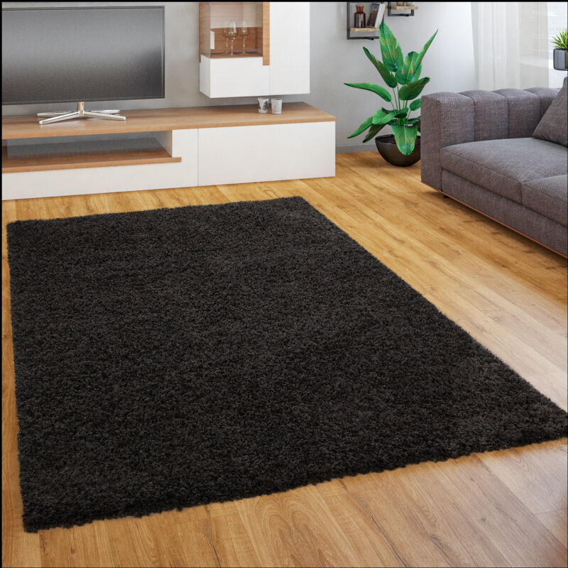 Paco Home Tapis Salon Chambre Adulte Poil Long Shaggy Pelucheux Uni Moderne Moelleux 80x150 cm, Noir