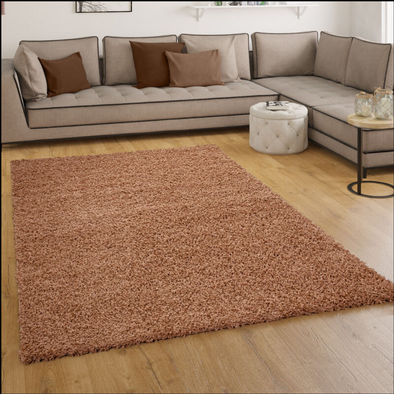 Paco Home - Tapis Shaggy Longues Mèches En Terre Cuite 120 cm rond
