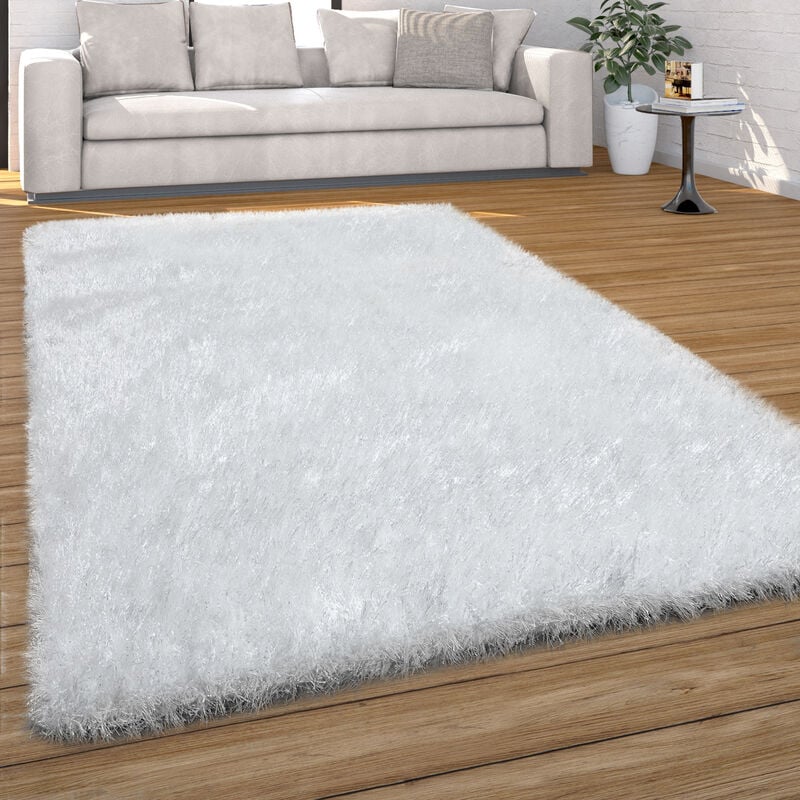 Tapis Salon Chambre Adulte Poil Long Shaggy Uni Pelucheux Moderne 120x170 cm, Blanc - Paco Home