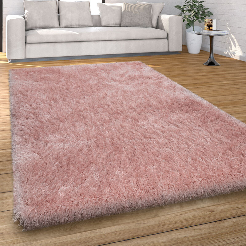 Tapis Salon Chambre Adulte Poil Long Shaggy Uni Pelucheux Moderne 80x150 cm, Rose - Paco Home