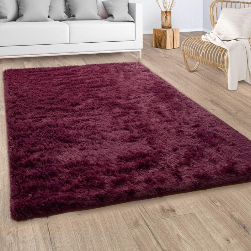 Tapis Shaggy Tapis De Salon Fausse Fourrure Poil Long Moelleux Rouge Bordeaux 200x290 cm - Paco Home