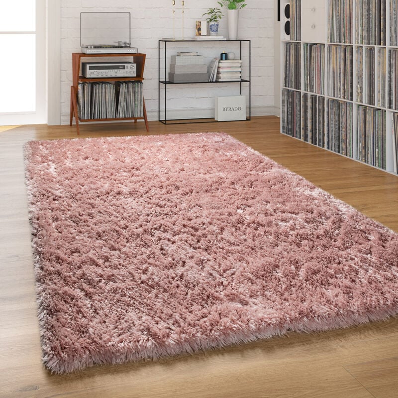 Tapis Shaggy Tapis Salon Poil Long Pastel Monochrome Doux Moelleux Poils Longs 140x200 cm, Pink - Paco Home
