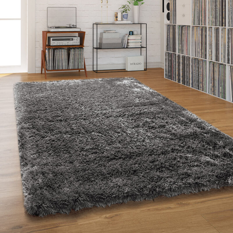 Paco Home Tapis Shaggy Tapis Salon Poil Long Pastel Monochrome Doux Moelleux Poils Longs 60x100 cm, Anthracite