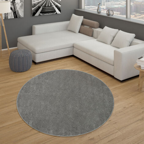 Paco Home – Tapis shaggy uni gris foncé 120 cm rond – Poils ras – 9 mm d'épaisseur – Fabrication en polypropylène – Certifié STANDARD 100 by OEKO-TEX®
