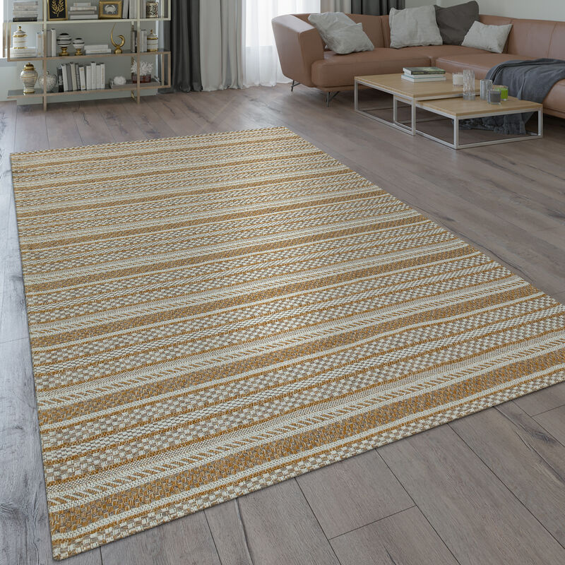 Tapis Tissage à Plat Moderne Motif Tissé Rayures Rustique Orient Design En Beige 200x280 cm - Paco Home