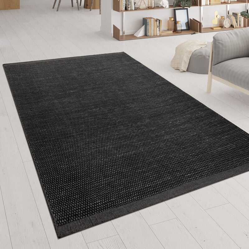 Tapis Tissé Main Tissage à Plat Style Scandinave Chiné Motif Tissé Anthracite 80x150 cm - Paco Home