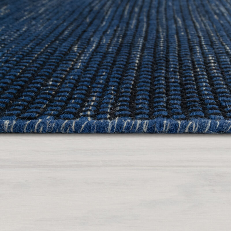 Tapis Tissé Main Tissage à Plat Style Scandinave Chiné Motif Tissé Bleu 140x200 cm - Paco Home