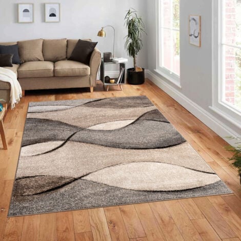 Paco Home Tapis Tissé Moderne Haute Qualité Moucheté Motif Vagues En Gris Beige Crème 160x230 cm