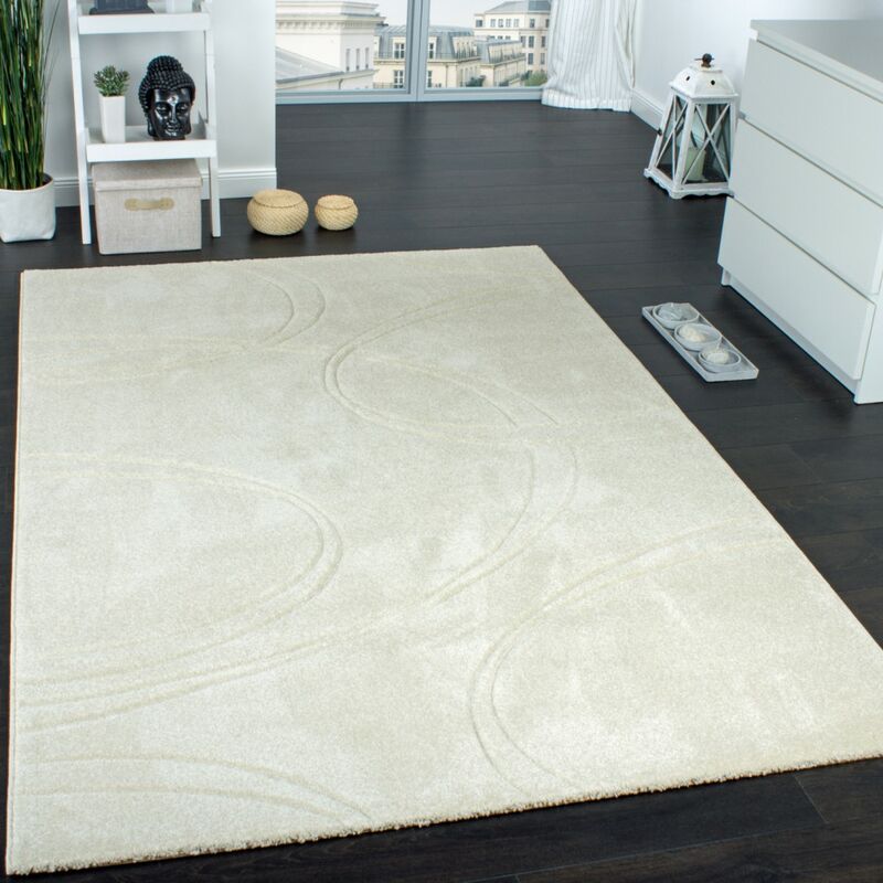Tapis Unicolore Tapis Design à Contours Fait Main Crème Ivoire 80x300 cm - Paco Home