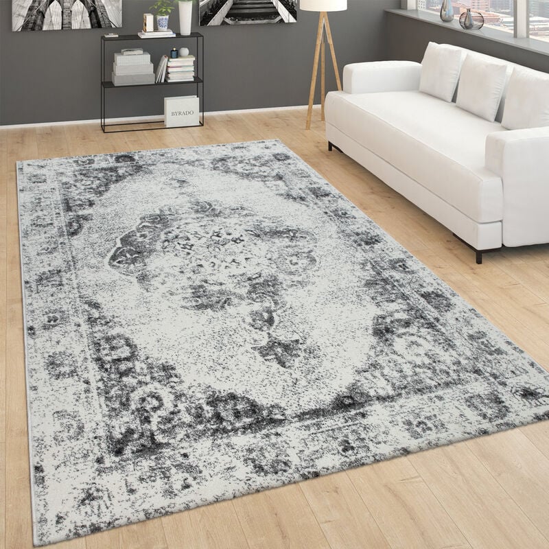 Paco Home Tapis Vintage Pour Salon, Poils Ras Design Oriental, Chiné Gris 80x150 cm