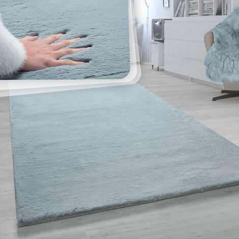 Paco Home Tappeto a pelo lungo per soggiorno in ecopelliccia ultrasoffice, imitazione pelliccia di coniglio in turchese 200 cm quadrato