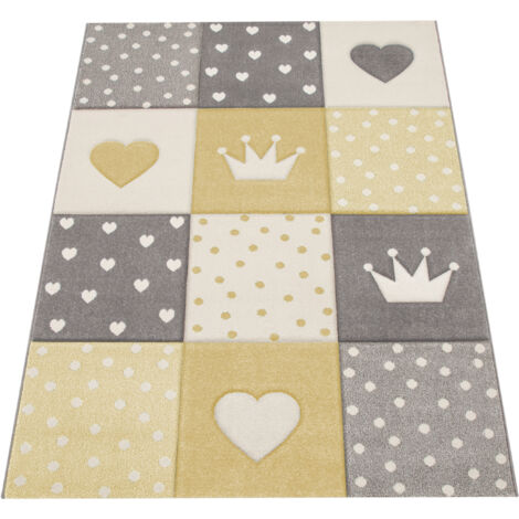 Tappeto YOYO GD52 grigio / giallo - Stelle, nuvole, patchwork per bambini,  strutturali, sensoriali Frange 200x290 cm