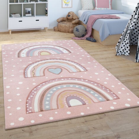 Paco Home Tappeto Bambini Cameretta Pelo Corto Bambino Bambina Cuore Pois Arco Rosa 140x200 cm