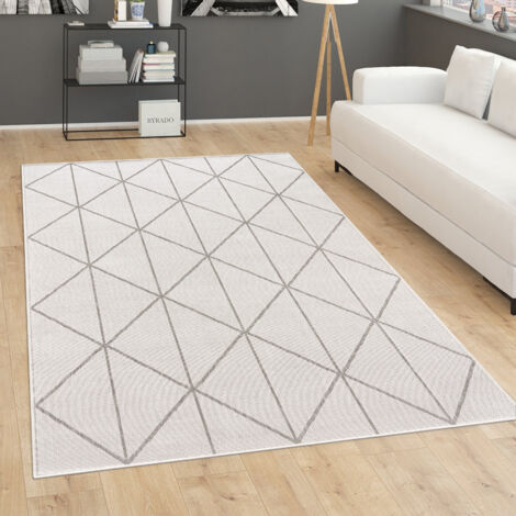 Paco Home Tappeto Cucina Da Esterno Salotto Moderno Balcone Terrazo Scandinavo Geometrico 160x220 cm, Bianco