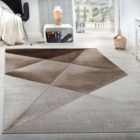 Paco Home Tappeto Di Design Moderno Motivo Geometrico Corto Marrone Beige Bianco Mélange 60x100 cm