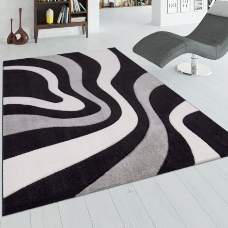Paco Home Tappeto Di Design Motivo Ondulato Orlo Lavorato A Mano Nei Colori Nero Grigio Bianco