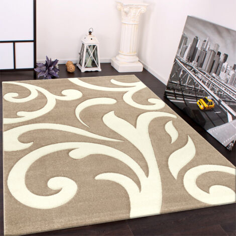Paco Home Tappeto Di Design Orlo Lavorato Moderno Ondulato Nei Colori Beige Crema