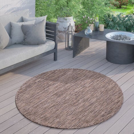 Paco Home Tappeto Esterni Rotondo Resistente Balcone Terrazza Cucina Motivo Monocolore Taupe, 80 cm tondo