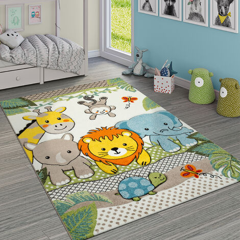 Paco Home Tappeto per Cameretta dei bambini Grazioso Allegri animali dello zoo e della giungla Effetto 3D in Verde 120x170 cm