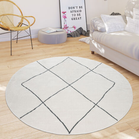 Paco Home Tappeto per soggiorno con motivo a rombi moderno scandinavo pelo corto, luminoso bianco Ø 200 cm tondo