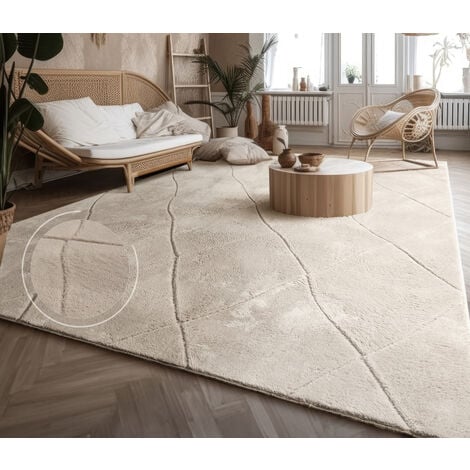 Tappeto Salotto Moderno Soggiorno Pelo Lungo Motivo Scandinavo Motivo  Geometrico Rombi Design Moderno, Dimensione:120x160 cm, Colore:Beige 3