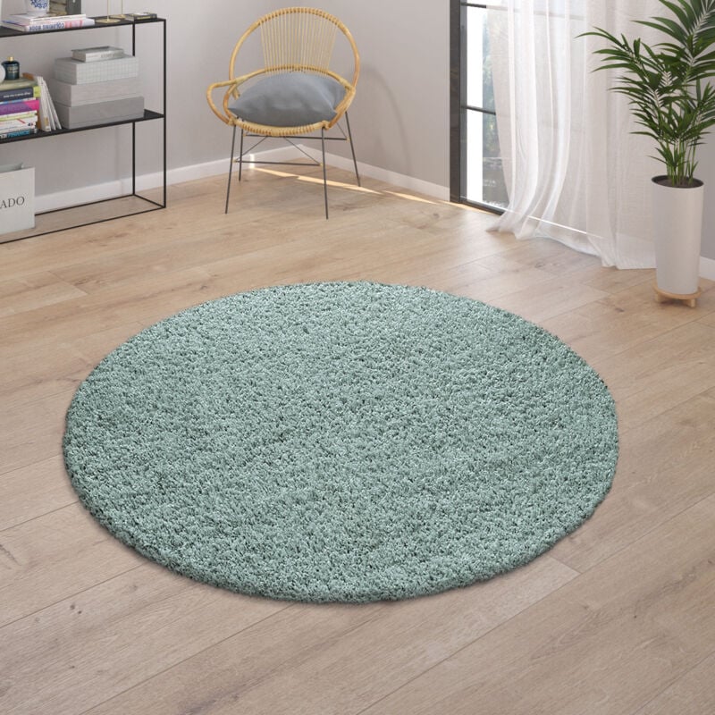 Paco Home - Tappeto Shaggy a pelo alto per il soggiorno in blu turchese morbidissimo e resistente ø 120 cm tondo