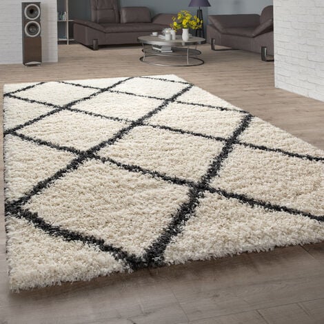 Paco Home Tappeto Shaggy A Pelo Alto A Pelo Lungo Decorato Nei Colori:  Grigio Nero Bianco 70x140 cm