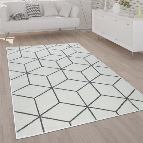 Paco Home Tappeto Soggiorno Pelo Corto Moderno Scandinavo Motivo Diamante Grigio Bianco