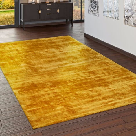 Paco Home Teppich Handgefertigt Hochwertig 100 % Viskose Vintage Trend Farbe Gelb