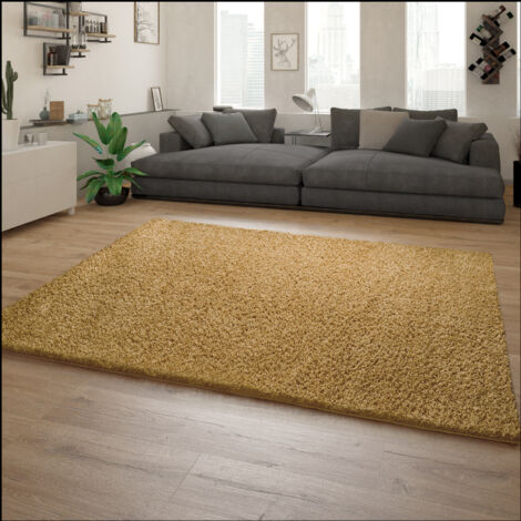 Paco Home Teppich Wohnzimmer Hochflor Einfarbiges Muster Modern Unifarben Senfgelb 200x280 cm