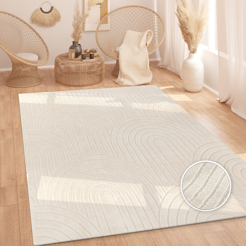 Paco Home - Teppich Wohnzimmer Hochflor Weich Uni Skandinavisch Boho Motiv Regenbogen Creme 120x160 Cm