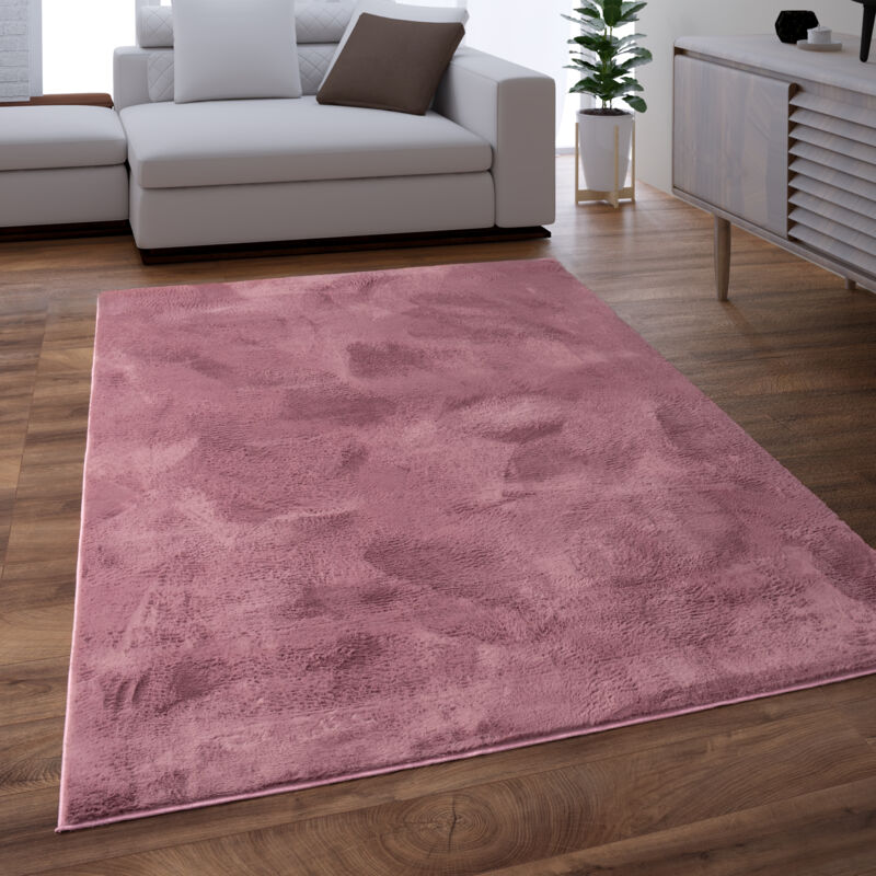 Paco Home Teppich Wohnzimmer Kunstfell Shaggy Hochflor Waschbar In Waschmaschine Soft Uni Rosa Mauve 80x300 Cm