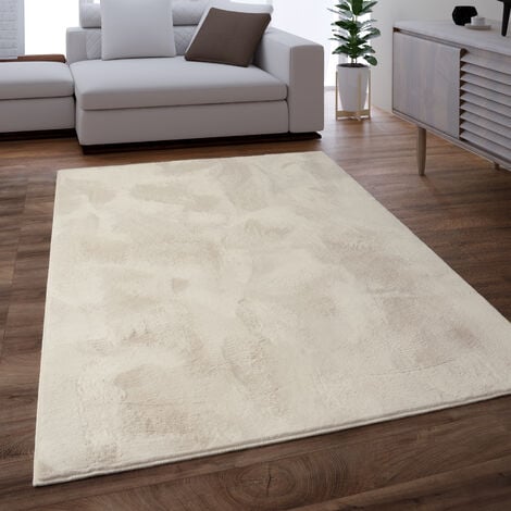 Paco Home Teppich Wohnzimmer Kunstfell Shaggy Hochflor Waschbar In Waschmaschine Soft Uni Creme 60x90 cm