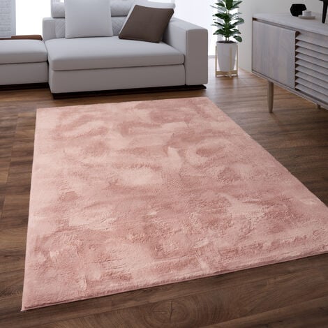 Paco Home Teppich Wohnzimmer Kunstfell Shaggy Hochflor Waschbar In Waschmaschine Soft Uni Rosa 120x170 cm