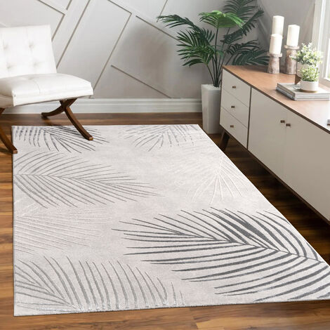 Paco Home Teppich Wohnzimmer Kurzflor Blätter Floral Regenbogen Geometrisch 160x230 cm, Grau 2