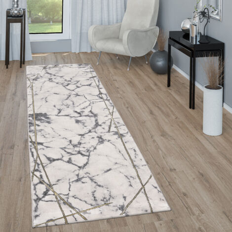 Paco Home Teppich Wohnzimmer Kurzflor Modernes Abstraktes Muster Marmor Optik Grau Gold 80x150 cm