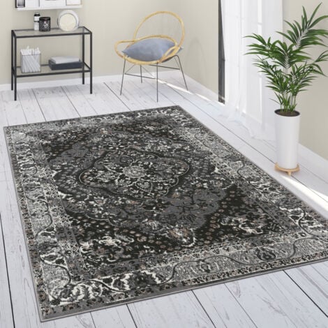 Paco Home Teppich Wohnzimmer Kurzflor Orient Florales Muster Mit Bordüre Modern Schwarz 60x100 cm