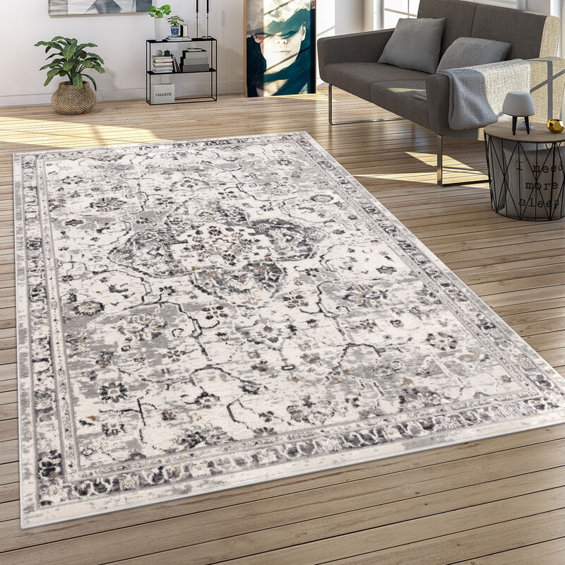 Paco Home Teppich Wohnzimmer Kurzflor Orient Muster Vintage Stil Moderne Ornamente Bordüre 80x150 Cm, Grau 9
