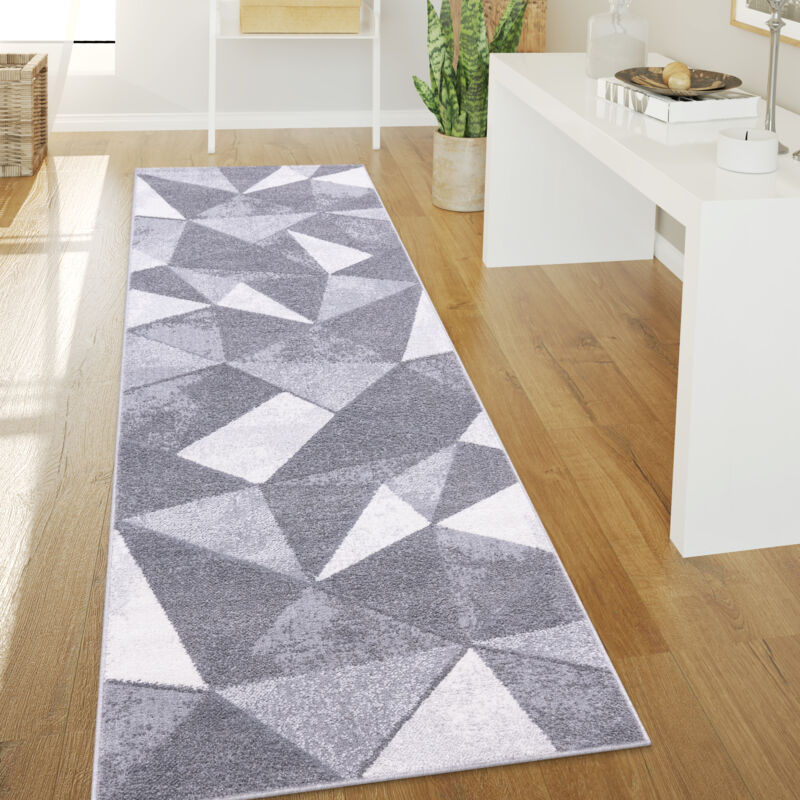 Paco Home Teppich Wohnzimmer Kurzflor Vintage Abstrakt Modern Geometrisch Rautenmuster 60x100 Cm, Grau