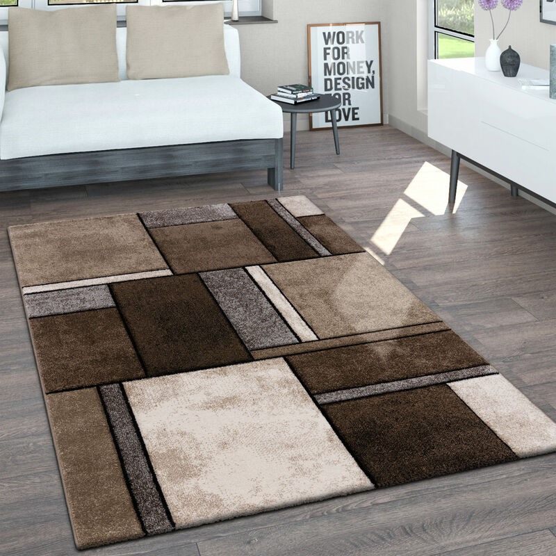 Paco Home Teppich Wohnzimmer Kurzflor Vintage Handgearbeiteter Konturenschnitt 3d Optik Meliert 160x230 Cm, Braun