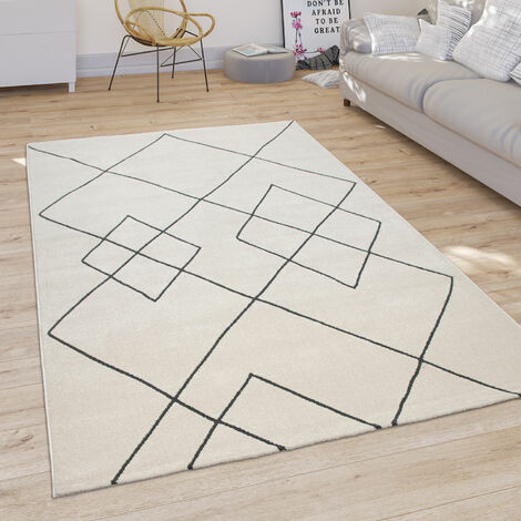 Paco Home Teppich Wohnzimmer Modernes Skandi Rauten Muster Kurzflor Hell In Weiß 120x170 cm