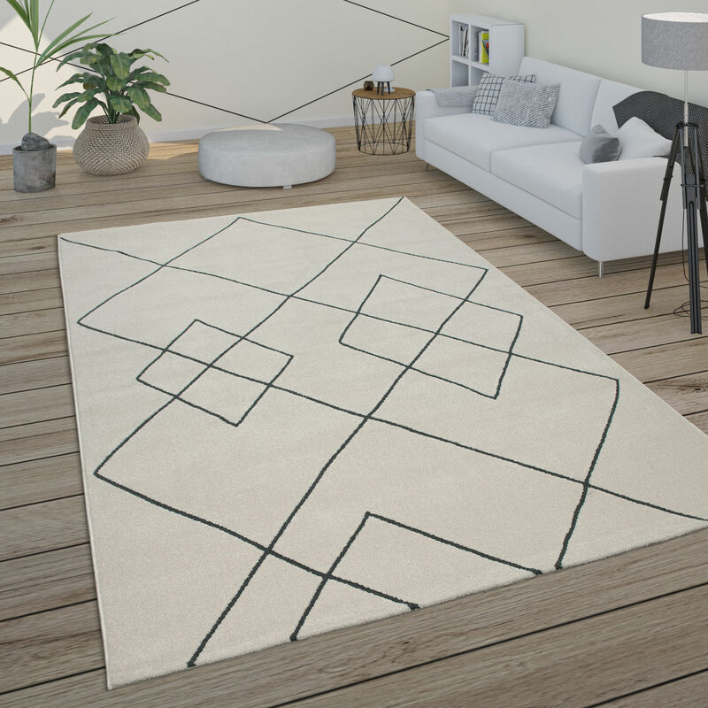 Teppich Wohnzimmer Skandi Rauten Muster Modern Weiß Verschiedene Designs Größen 120x170 Cm, Weiß - Paco Home