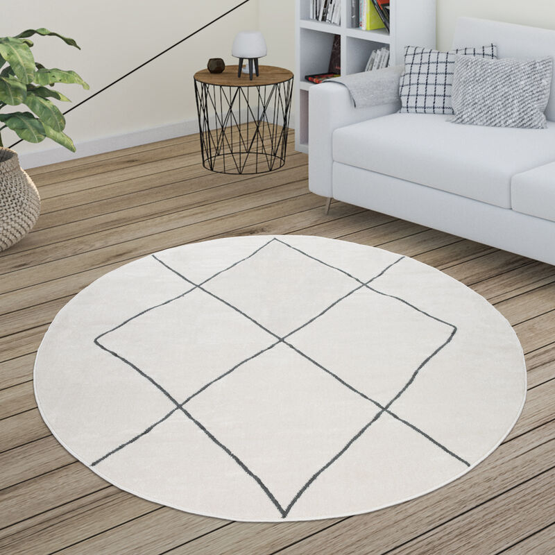 Paco Home - Teppich Wohnzimmer Skandi Rauten Muster Modern Weiß Verschiedene Designs Größen 200 Cm Rund, Weiß 3