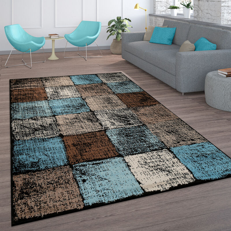 Paco Home - Teppich Wohnzimmer Vintage Kurzflor Marokkanische Muster Raute Türkis Braun 60x100 Cm, Braun