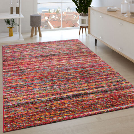 Paco Home Teppiche Modern Wohnzimmer Teppich Spezial Melierung Rot Multicolour Meliert