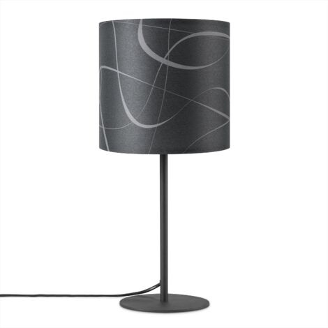 Paco Home Tischlampe Nachttisch Stoffschirm Wandleuchte Wohnzimmer Tischleuchte Vintage Tischleuchte - Schwarz, Design 2 (Ø18 cm)