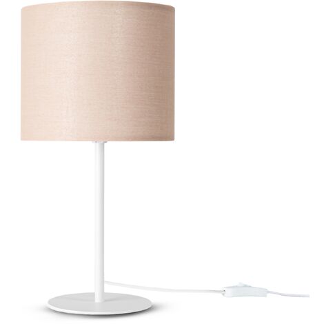 Paco Home Tischlampe Wandleuchte Wohnzimmerlampe Schlafzimmer Lampenschirm Stoff Uni Tischleuchte - Weiß, Beige (Ø18 cm)