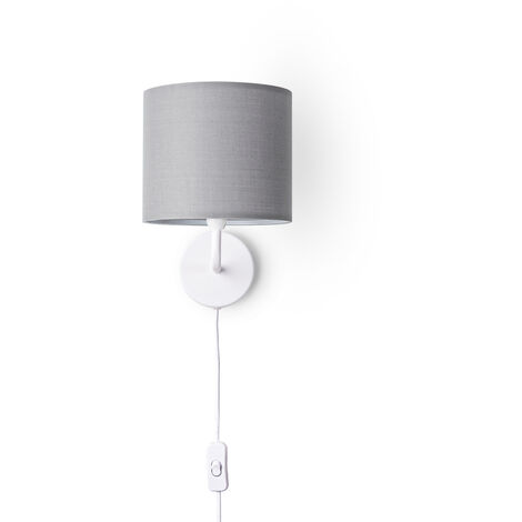 Paco Home Tischlampe Wandleuchte Wohnzimmerlampe Schlafzimmer Lampenschirm Stoff Uni Wandleuchte - Weiß, Grau (Ø18 cm)